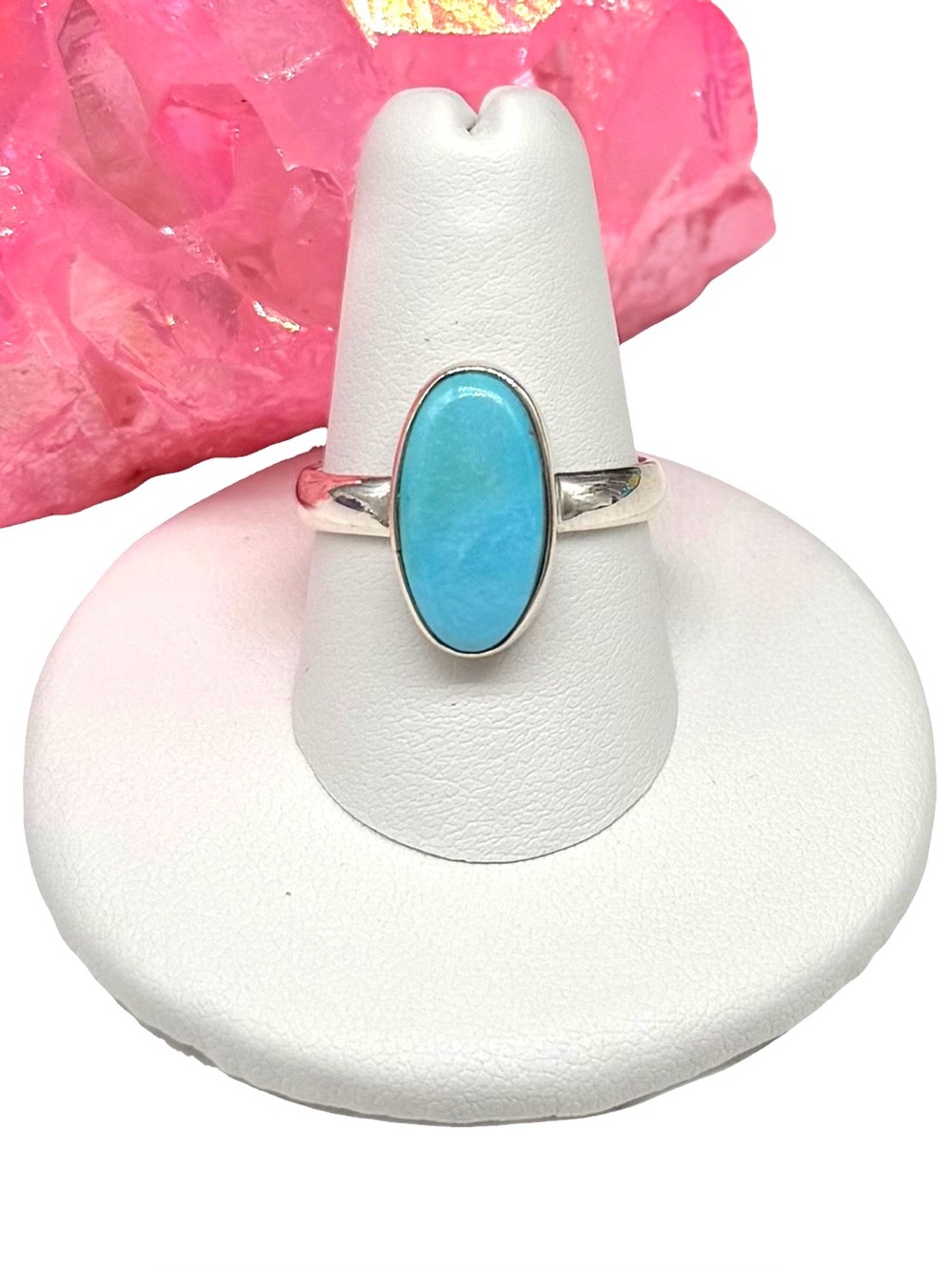 Aztec Mountain Turquoise Ring Size 8 Solid 925 Sterling Silver Oval Stone